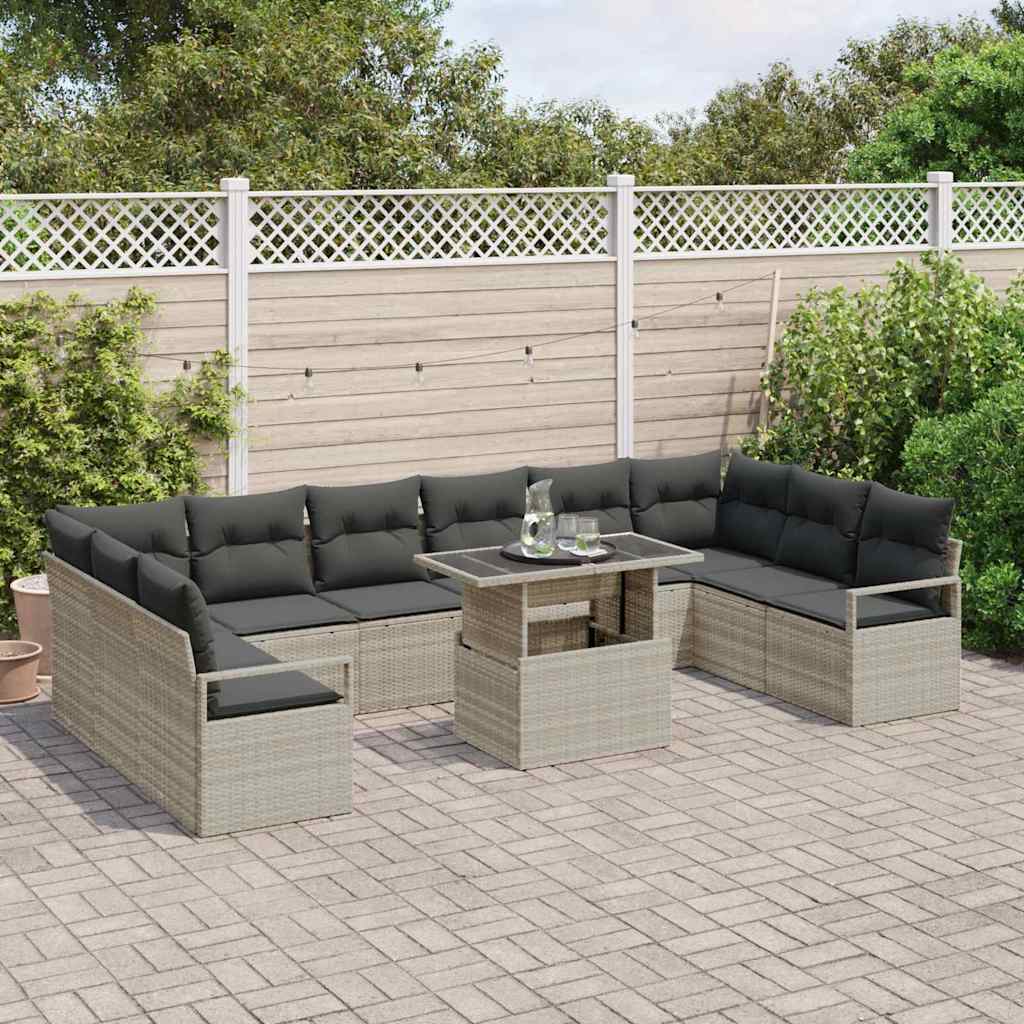 Garten-Sofa-Set mit Speicher 11 pcs Hellgrau Poly Rattan